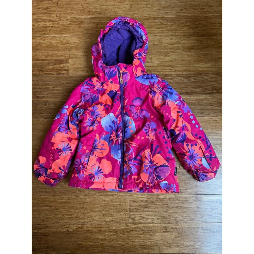 KAMIK Thermal Ski Jacket Kid 5 Boho Coquette Bright Pink Floral Insulated Hooded